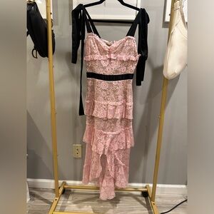 For Love & Lemons pink lace tiered maxi dress size small